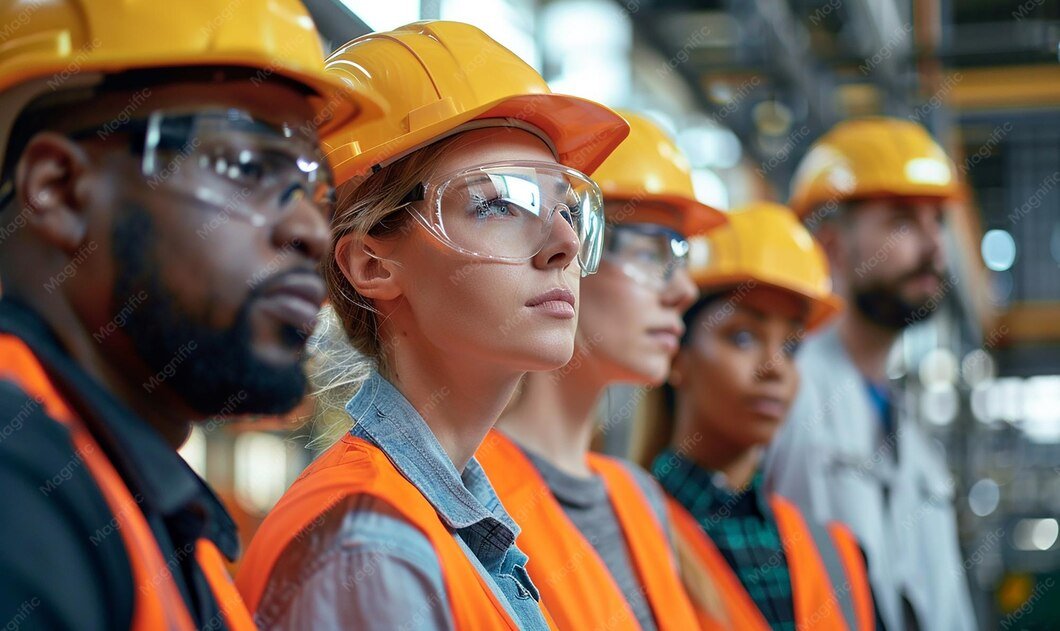Engineers reviewing blueprints